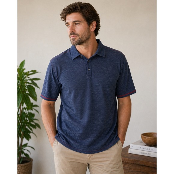 Nat Nast Tops - Nat Nast Polo Shirt Mens XL Blue Textured Knit Contrast Stitch Luxury Originals‎